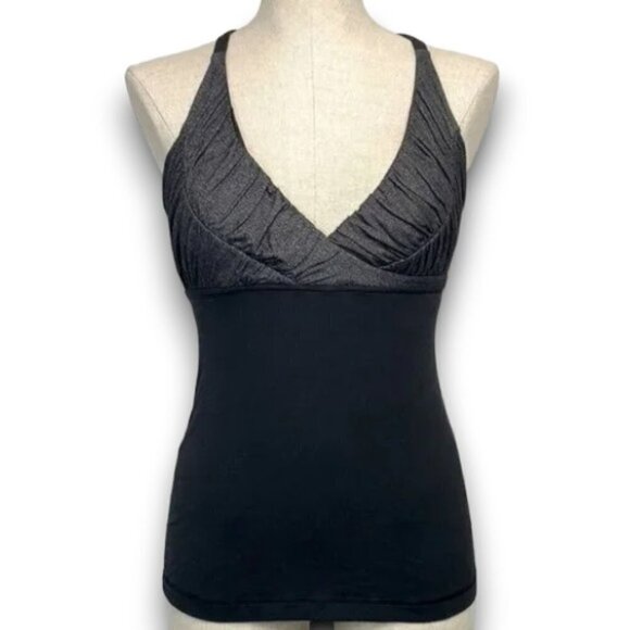 Lululemon Workout Tank Top w/Shelf Bra Racer Back Lycra Black/Grey Sz Small - Picture 1 of 6